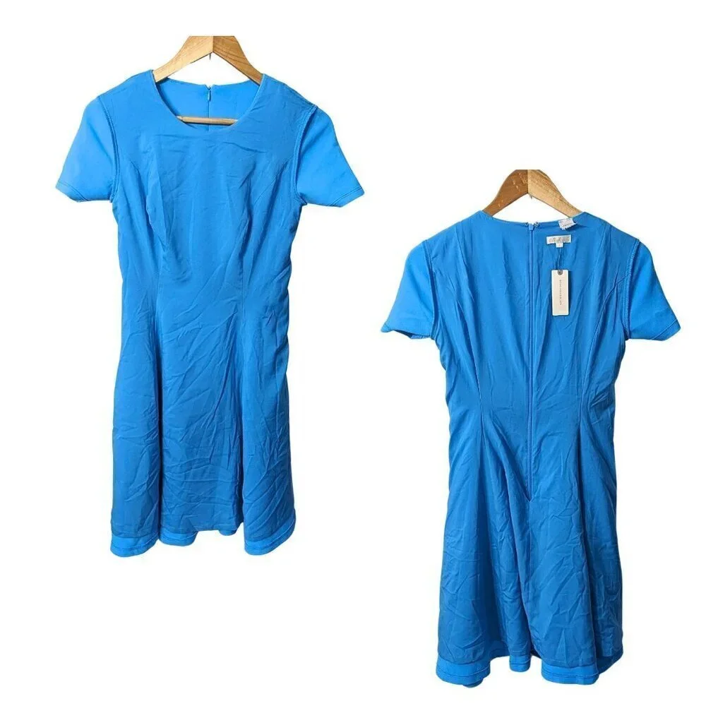 NWT SHOSHANNA Davie Cerulean Crepe Fit & Flare Mini Dress Size 2